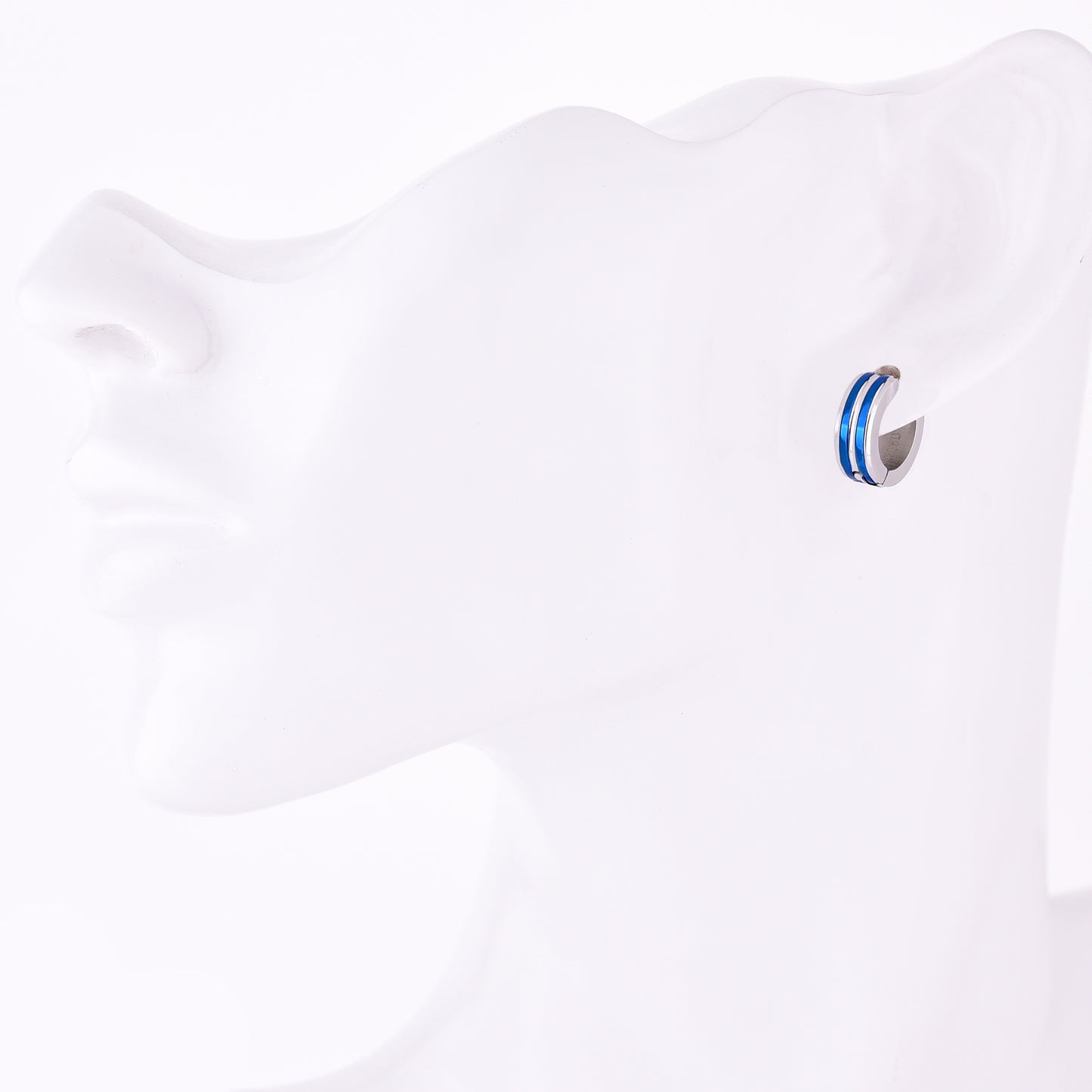 サージカルステンレスフープ金属アレルギー316Lブルーリングピアス片耳用、フィッティングイメージ