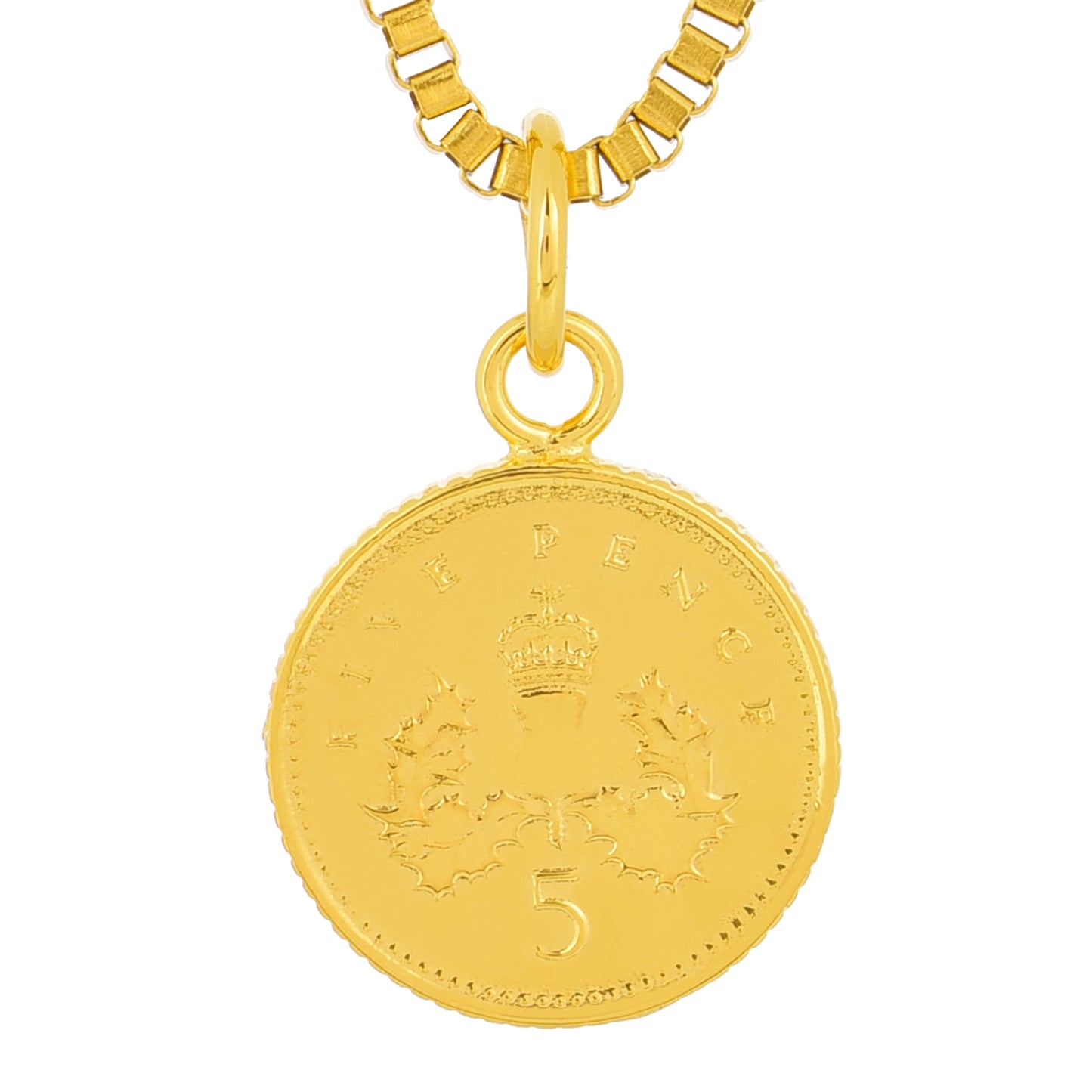 エリザベス 18k コーティングゴールド ラッキー コイン 王冠 ネックレスメンズ シルバー925ペンダントトップ、バックイメージ