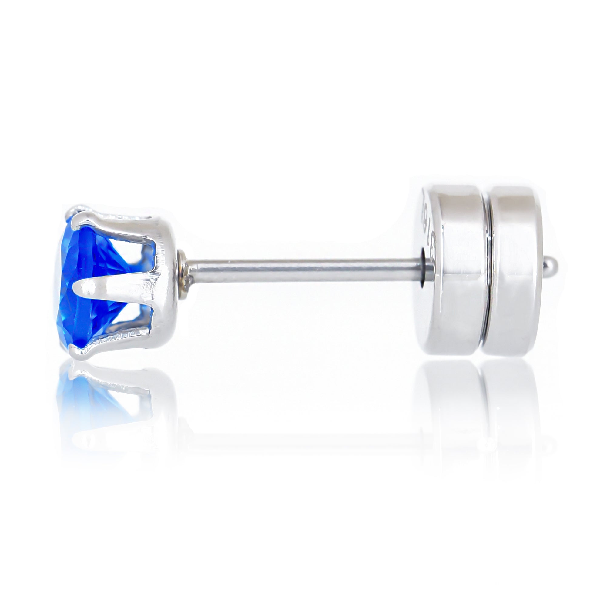 レディースピアスシルバー王冠ブルージルコニア シンプルクラウンスタッド両耳用 サージカルステンレス金属アレルギー 316L、サイドイメージ