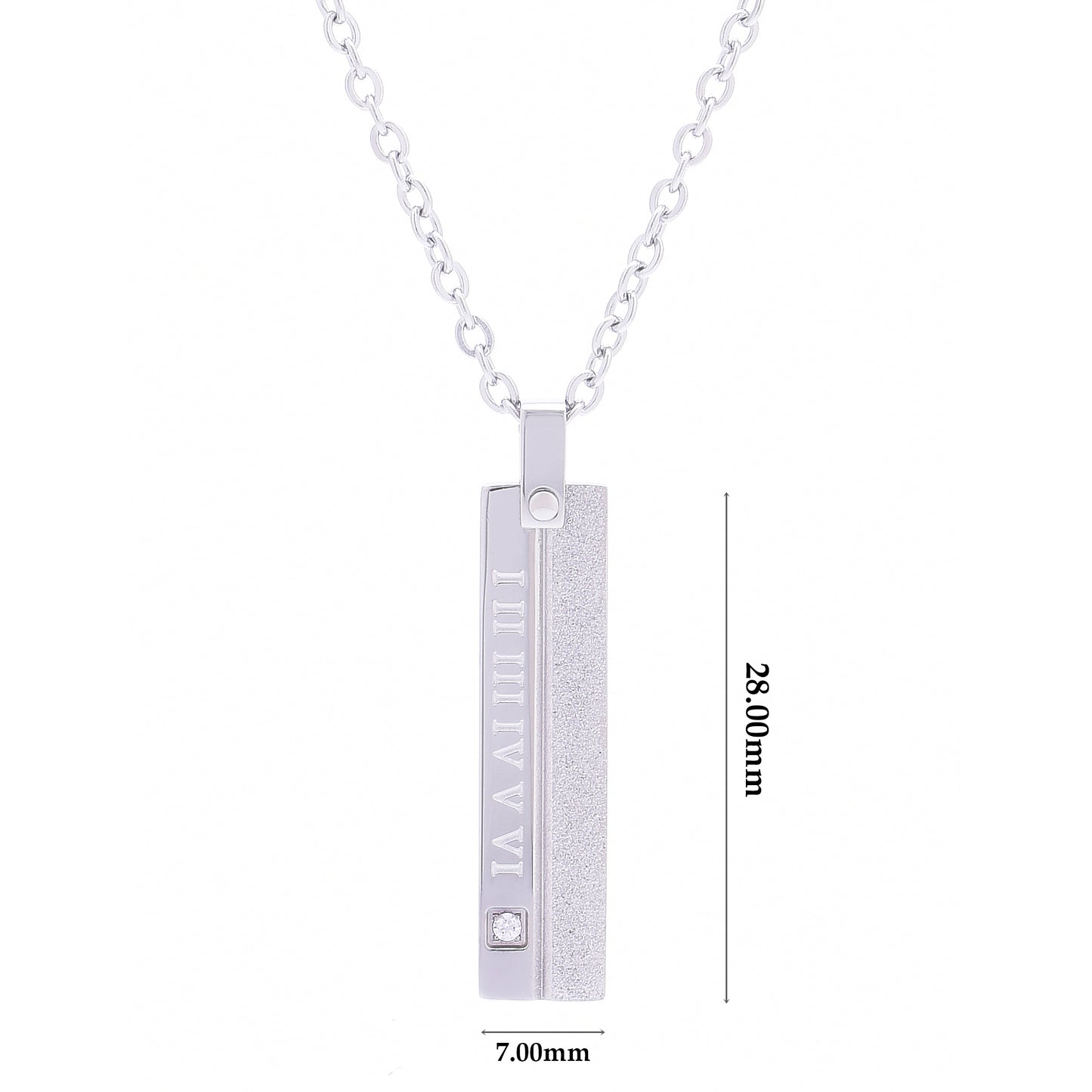 ペアネックレス カップル お揃い シルバー ネックレス 金属 アレルギー 316L サージカル ステンレス ローマ数字 プレート ペンダント トップ ジルコニア、サイズイメージ