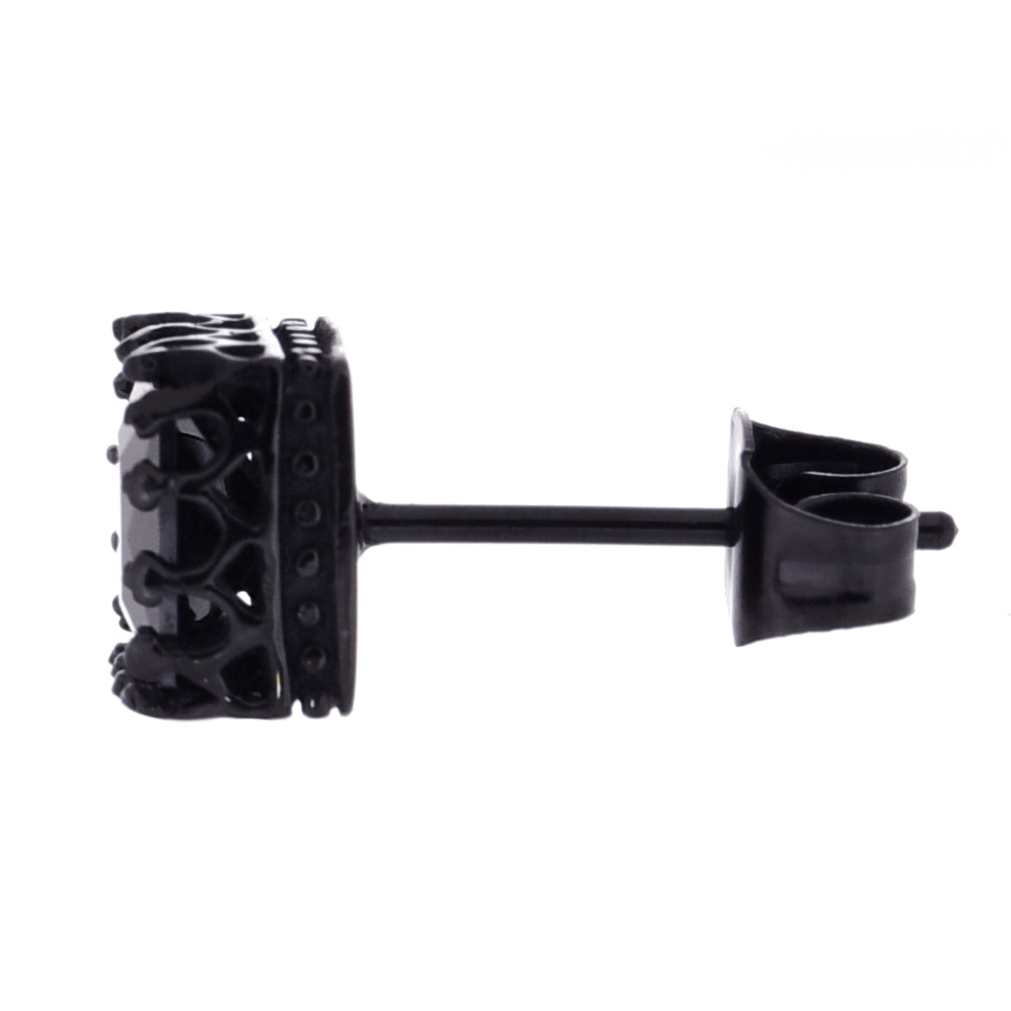 メンズピアスブラック王冠 サージカルステンレス金属アレルギー 316l 四角クラウンスタッド一粒黒ジルコニア、サイドイメージ