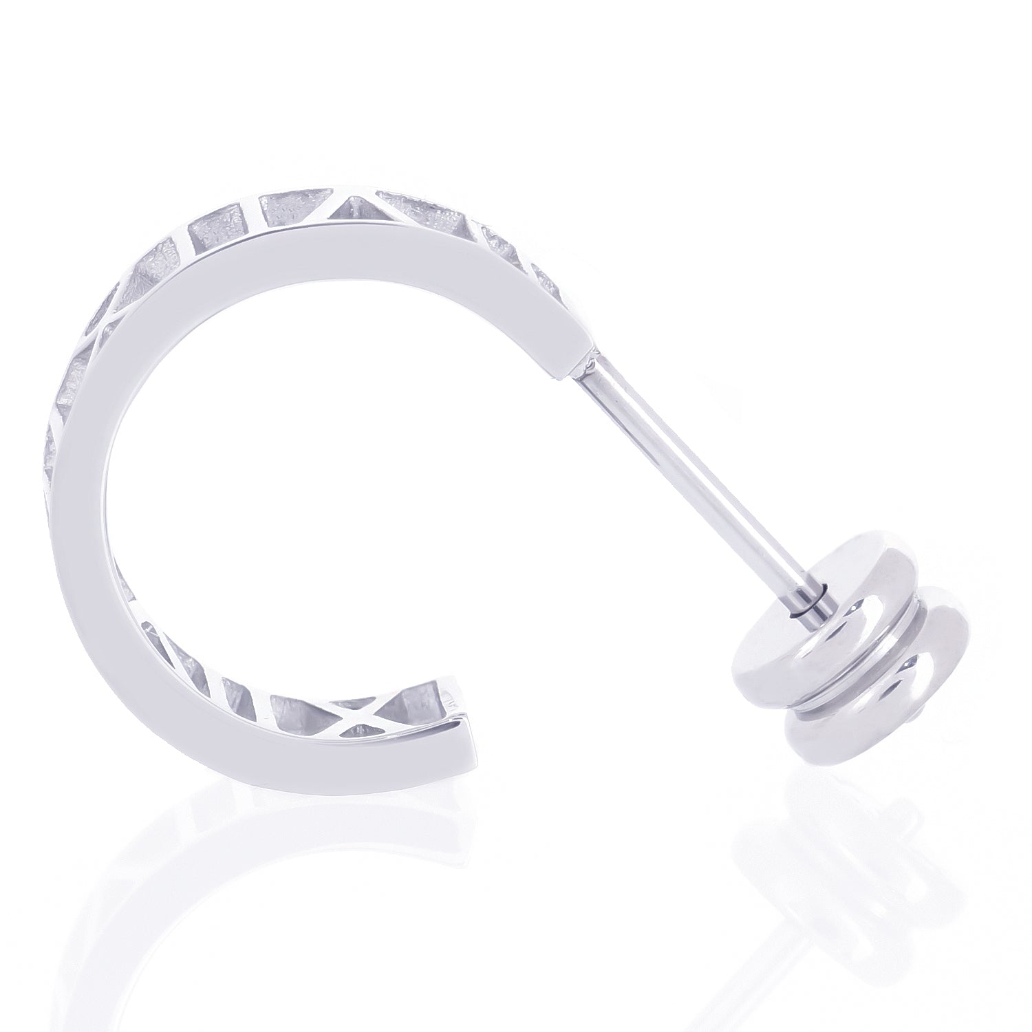 レディースピアスローマ数字ハーフフープシルバースタッズ両耳用サージカルステンレス金属アレルギー 316L、サイドイメージ