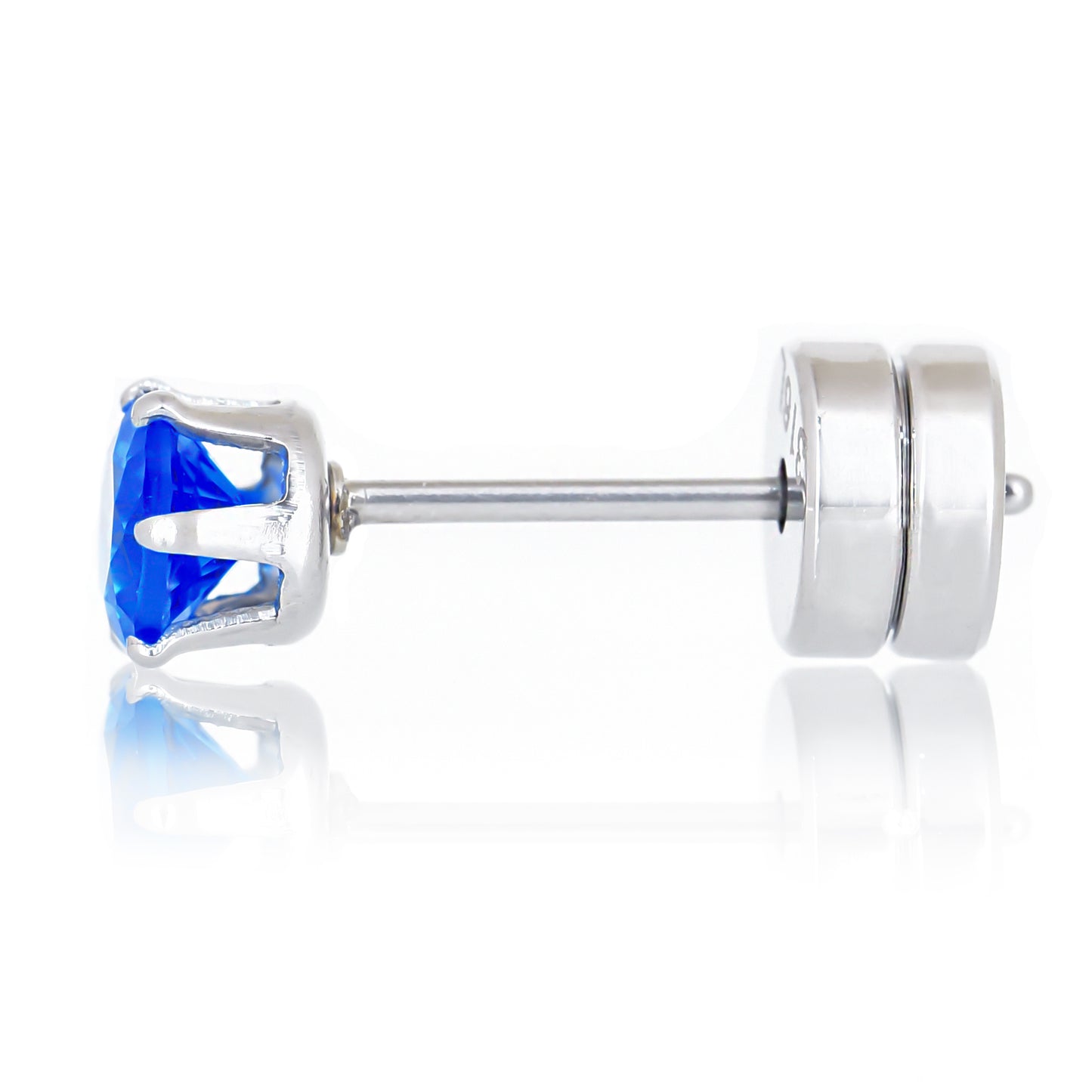 Truelements メンズピアス サージカルステンレス 316L 王冠モチーフ 4mmブルージルコニア スタッドピアス(側面)