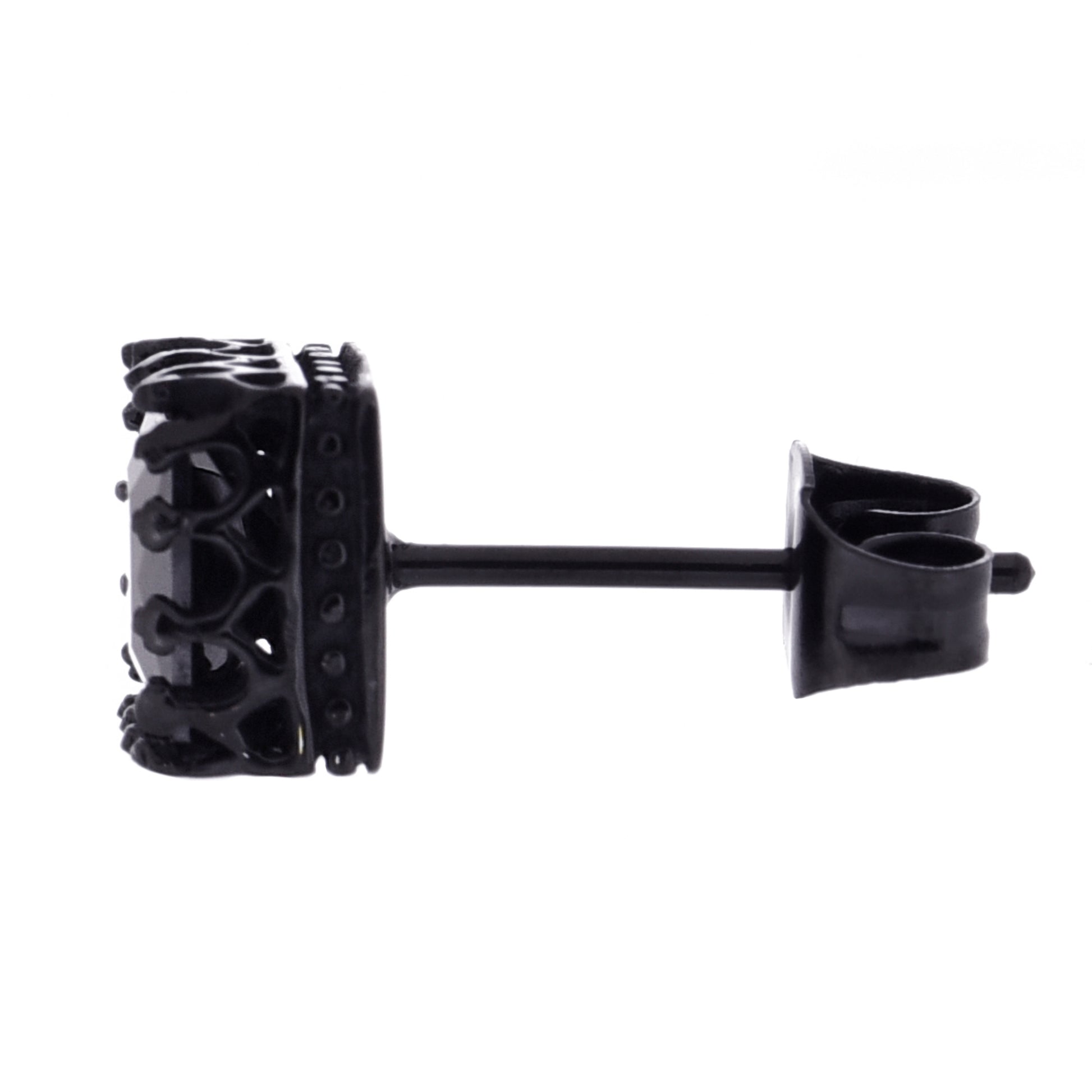 レディースピアス ブラック王冠 サージカルステンレス金属アレルギー 316l 四角クラウンスタッズ一粒黒ジルコニア両耳用、サイドイメージ