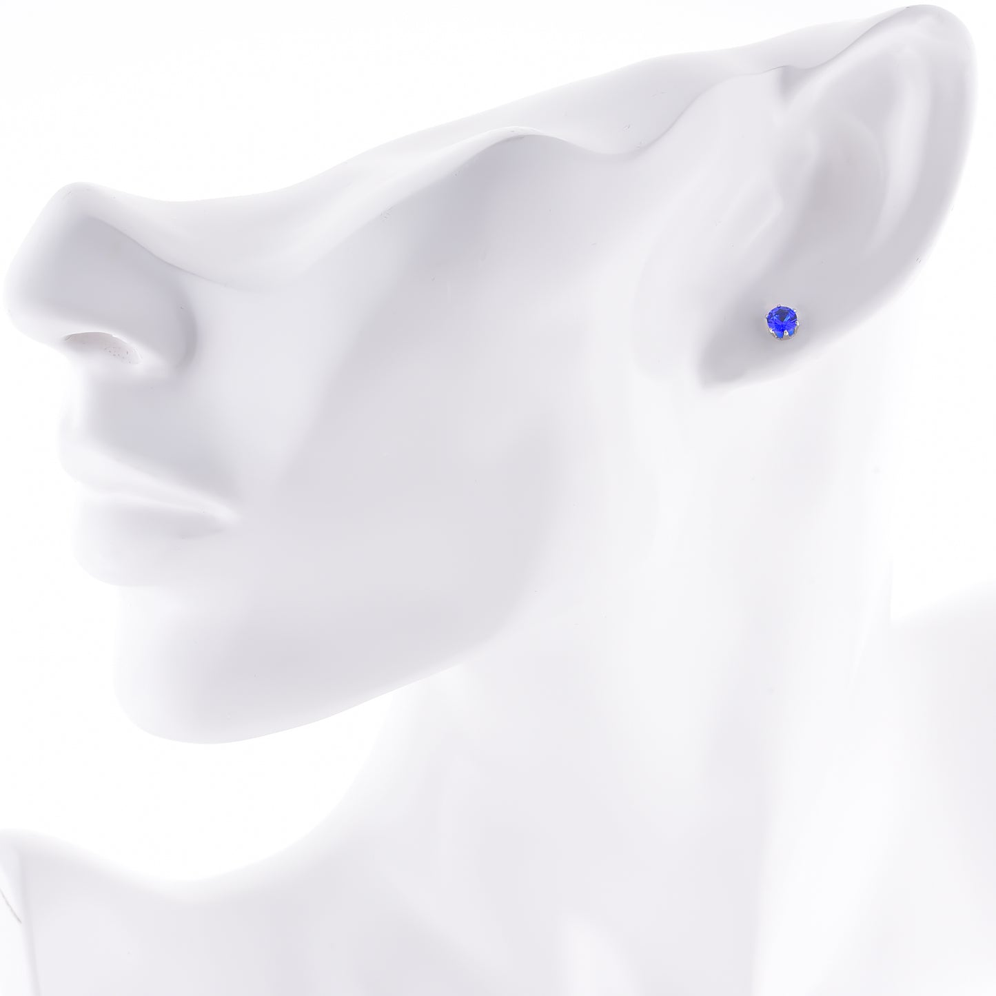 レディースピアスシルバー王冠ブルージルコニア シンプルクラウンスタッド両耳用 サージカルステンレス金属アレルギー 316L、フィッティングイメージ