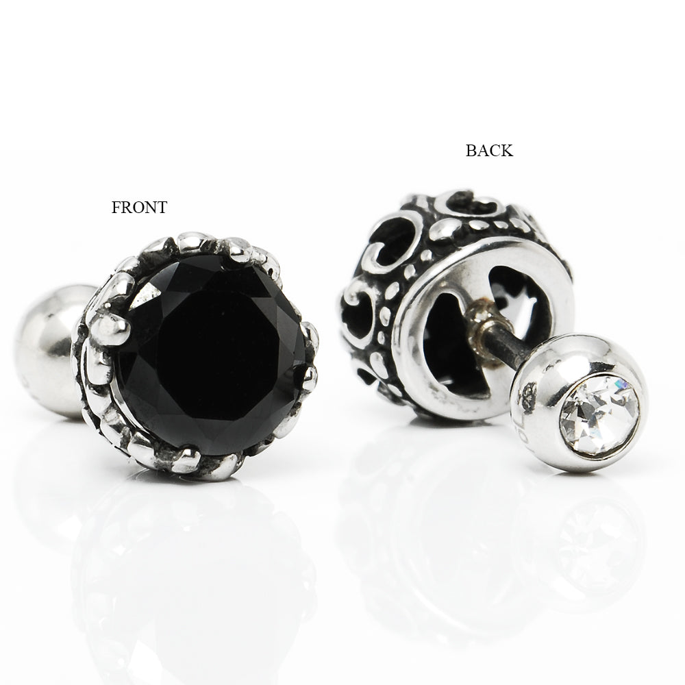 Truelements メンズ レディース 18g ピアス クラウン サージカルステンレス 316L 金属アレルギー対応 王冠 スタッド ネジ式 片耳用 ブラック ジルコニア 7mm シルバー 1個売り TEEST-0016 - ディテールビュー