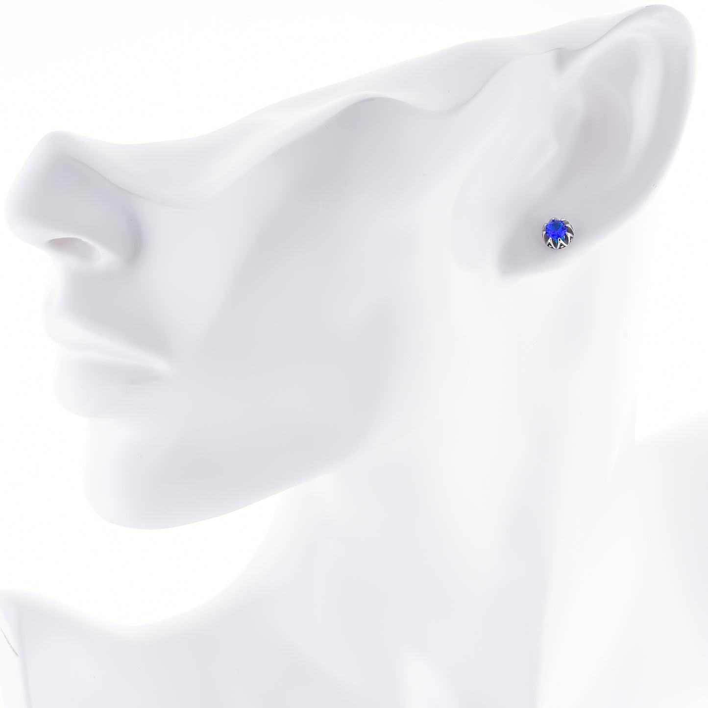 レディースクラウンピアスブルージルコニアスタッズ両耳用サージカルステンレス金属アレルギー 316L、フィッティングイメージ