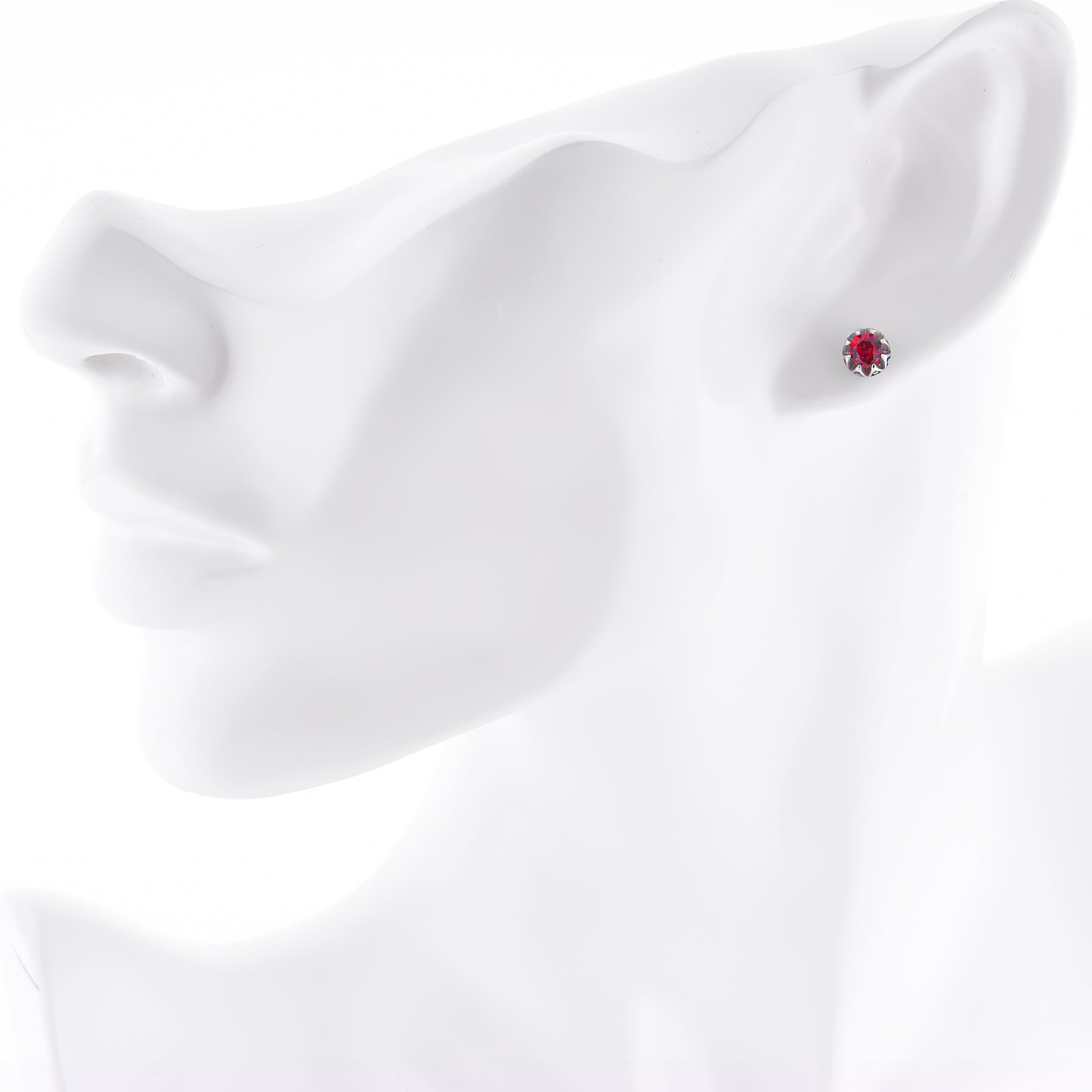 メンズピアス王冠、レッドジルコニアクラウンスタッド片耳サージカルステンレス金属アレルギー316L、フィッティングイメージ