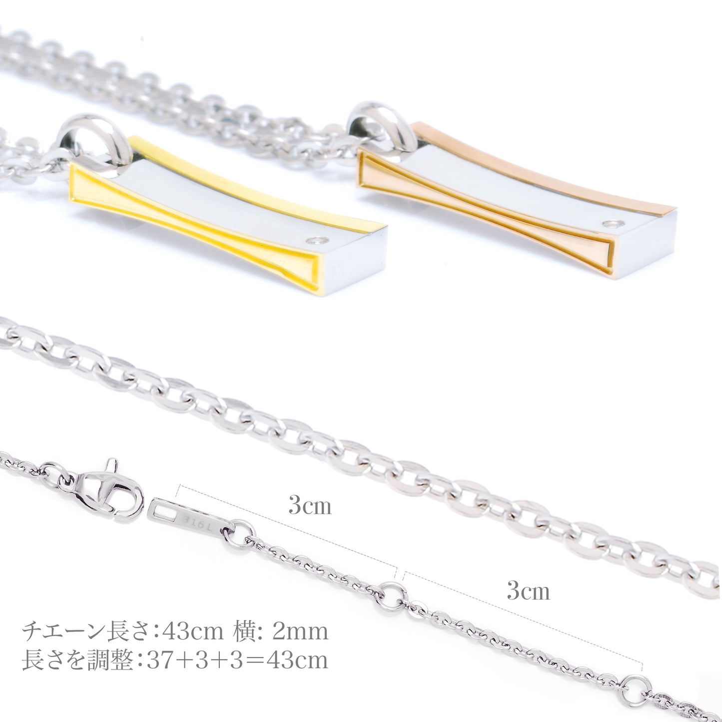 ネックレスレディースサージカルステンレス金属アレルギー316Lピンクゴールドプレートペンダントトップクリアダイヤモンド、ディテールイメージ