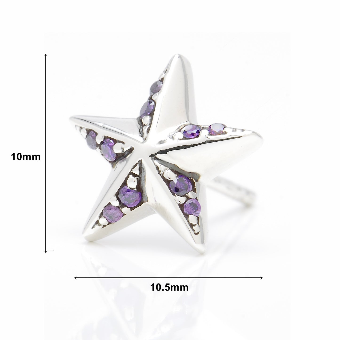 ピアス メンズ 星 スタッド シルバー 925 スター アクセサリー ジルコニア パープル (紫) 片耳用、サイズイメージ