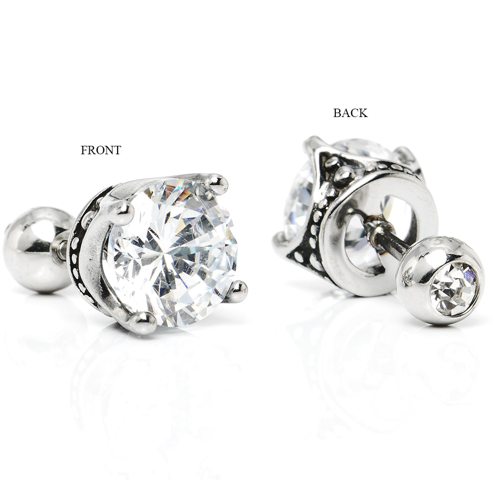 Truelements メンズ レディース 18g ピアス クラウン サージカルステンレス 316L 金属アレルギー対応 王冠 スタッド ネジ式 片耳用 クリア ジルコニア 8mm シルバー 1個売り TEEST-0015 - ディテールビュー