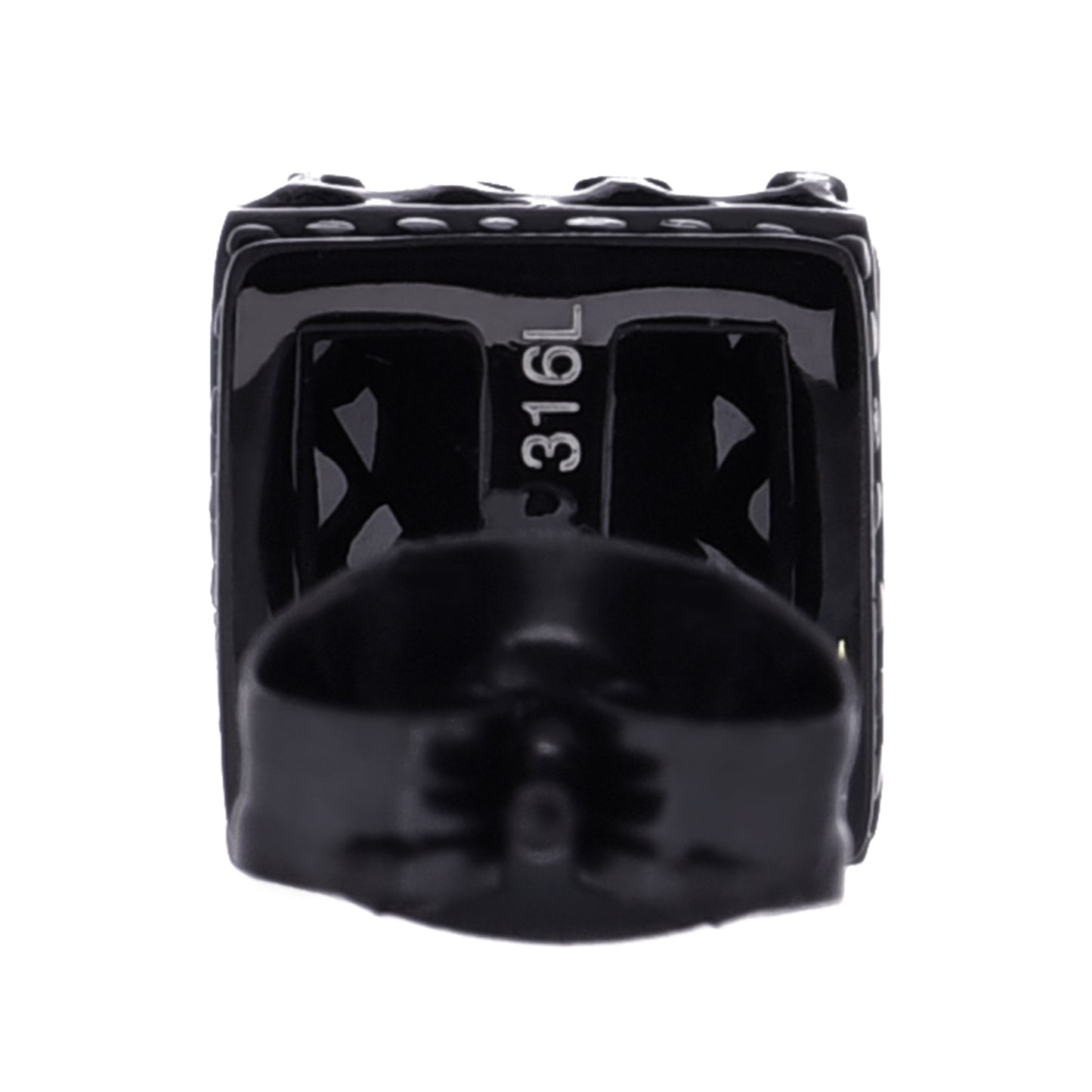 メンズピアスブラック王冠 サージカルステンレス金属アレルギー 316l 四角クラウンスタッド一粒黒ジルコニア、バックイメージ