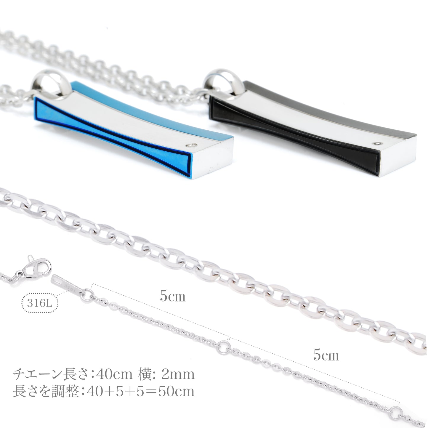 ネックレスメンズサージカルステンレス金属アレルギー316Lブラックプレートペンダントトップ黒ダイヤモンド、ディテールイメージ