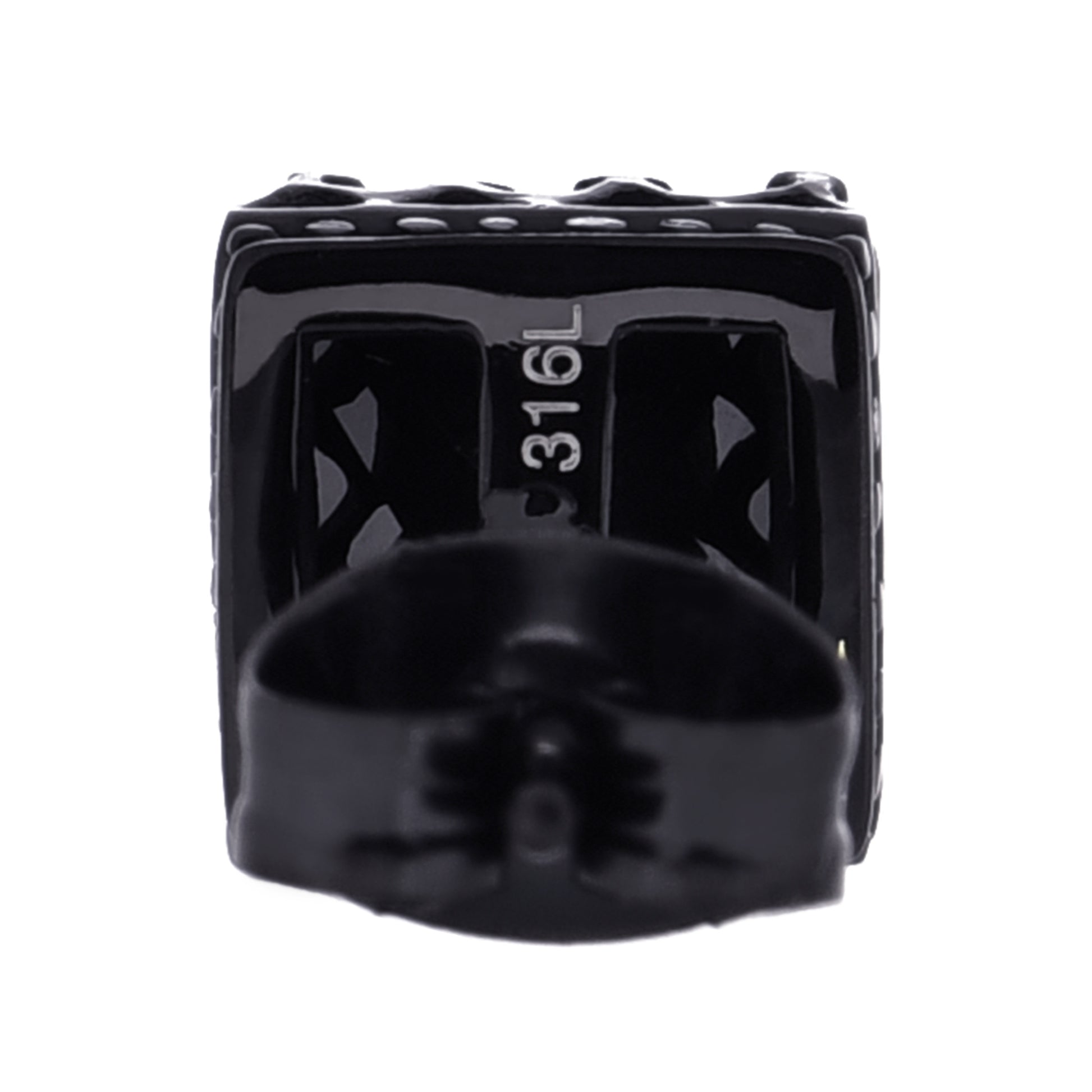 レディースピアス ブラック王冠 サージカルステンレス金属アレルギー 316l 四角クラウンスタッズ一粒黒ジルコニア両耳用、バックイメージ