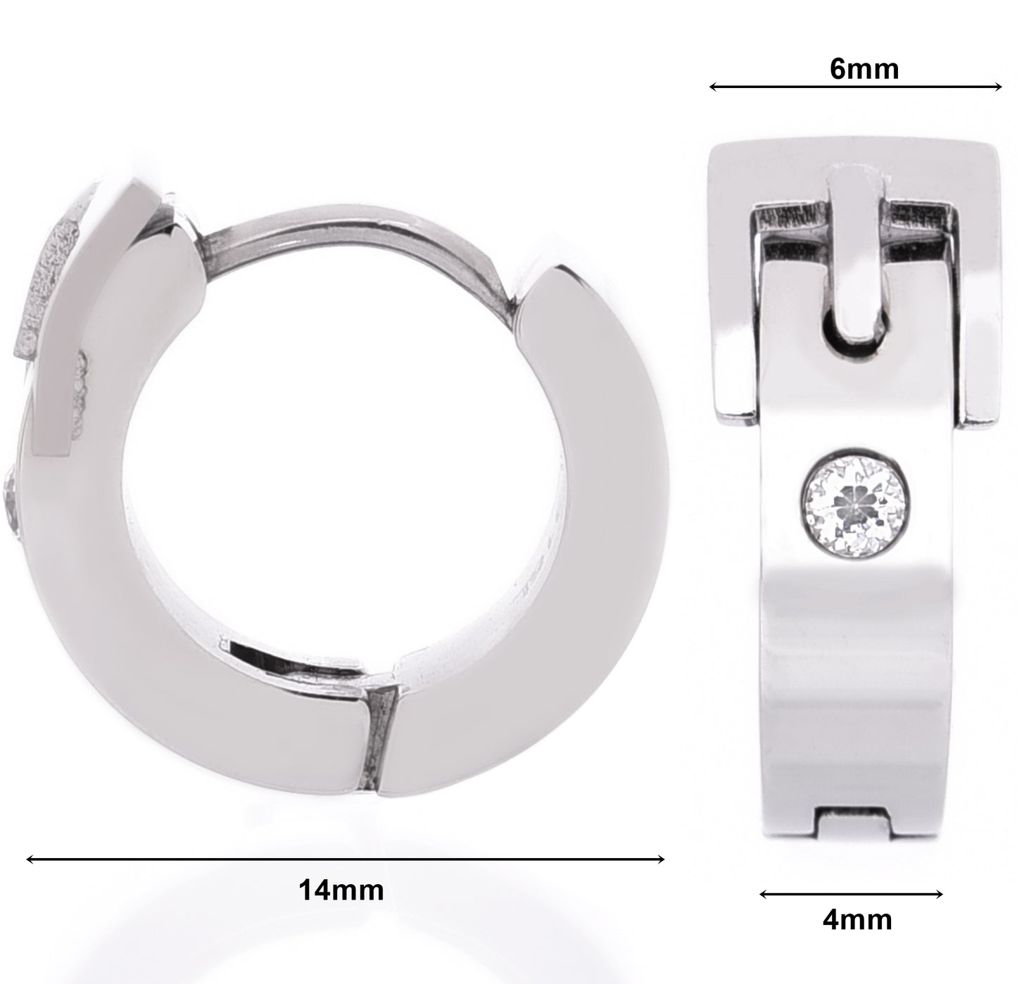 レディースシルバーピアス両耳用ベルトバックルリングピアスサージカルステンレス金属アレルギー316lフープジルコニア、サイズイメージ
