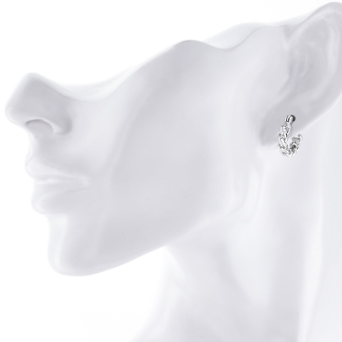 シルバー925フープピアスメンズ喜平チェーン片耳用、フィッティングイメージ