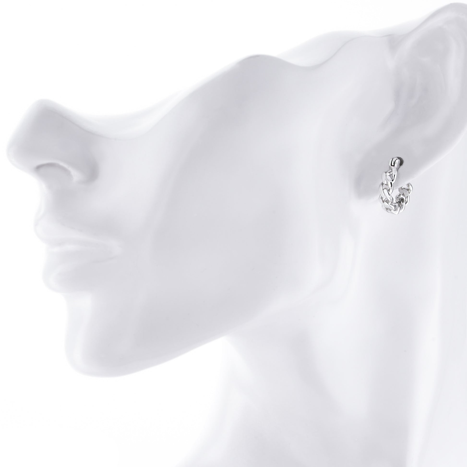 シルバー925フープピアスメンズ喜平チェーン片耳用、フィッティングイメージ