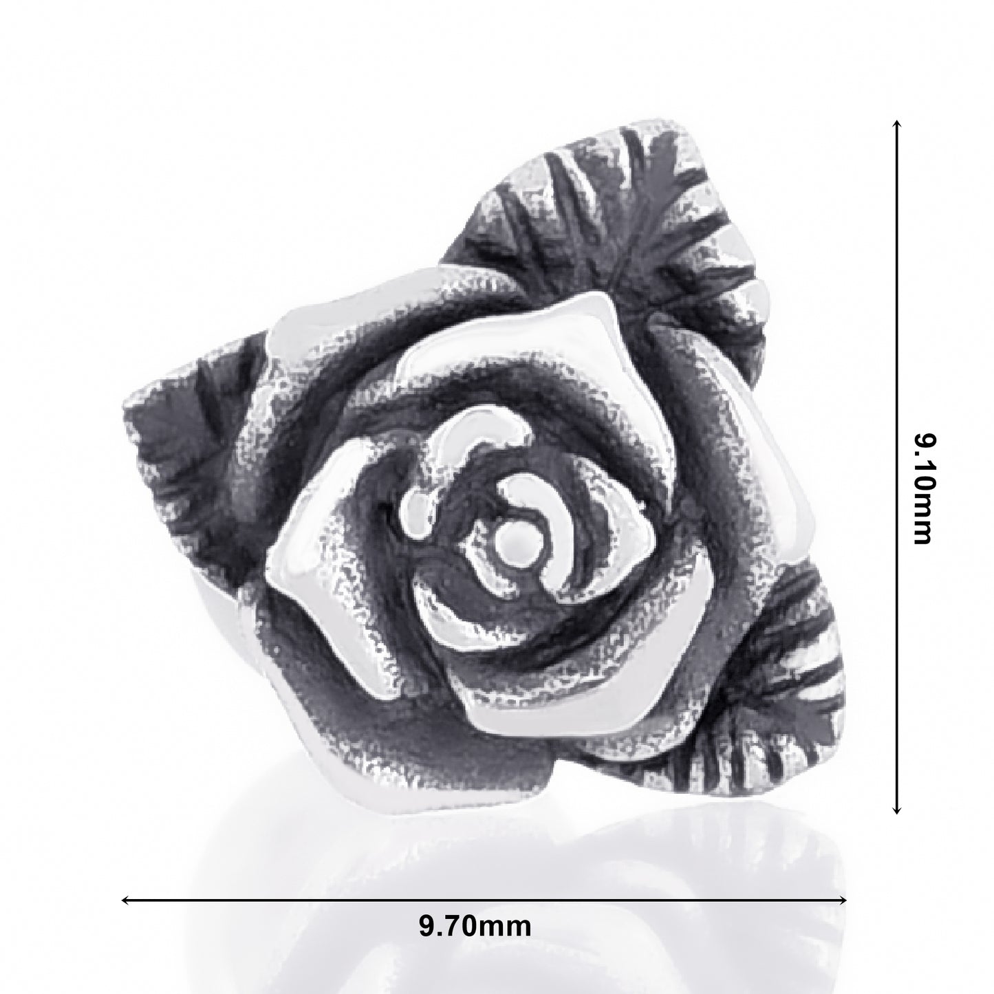 メンズピアス薔薇ローズ花スタッドバラシルバー 925片耳用、サイズイメージ