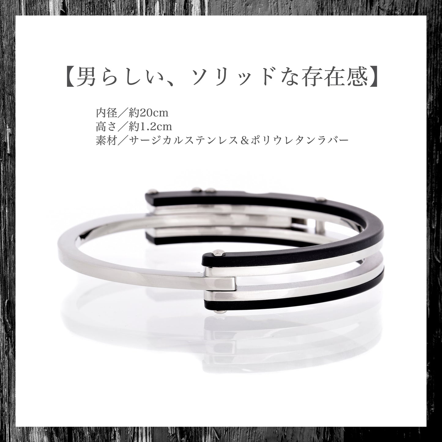 ブレスレットメンズシルバーハンドカフサージカルステンレス金属アレルギー316l手錠バングル、ディテールイメージ