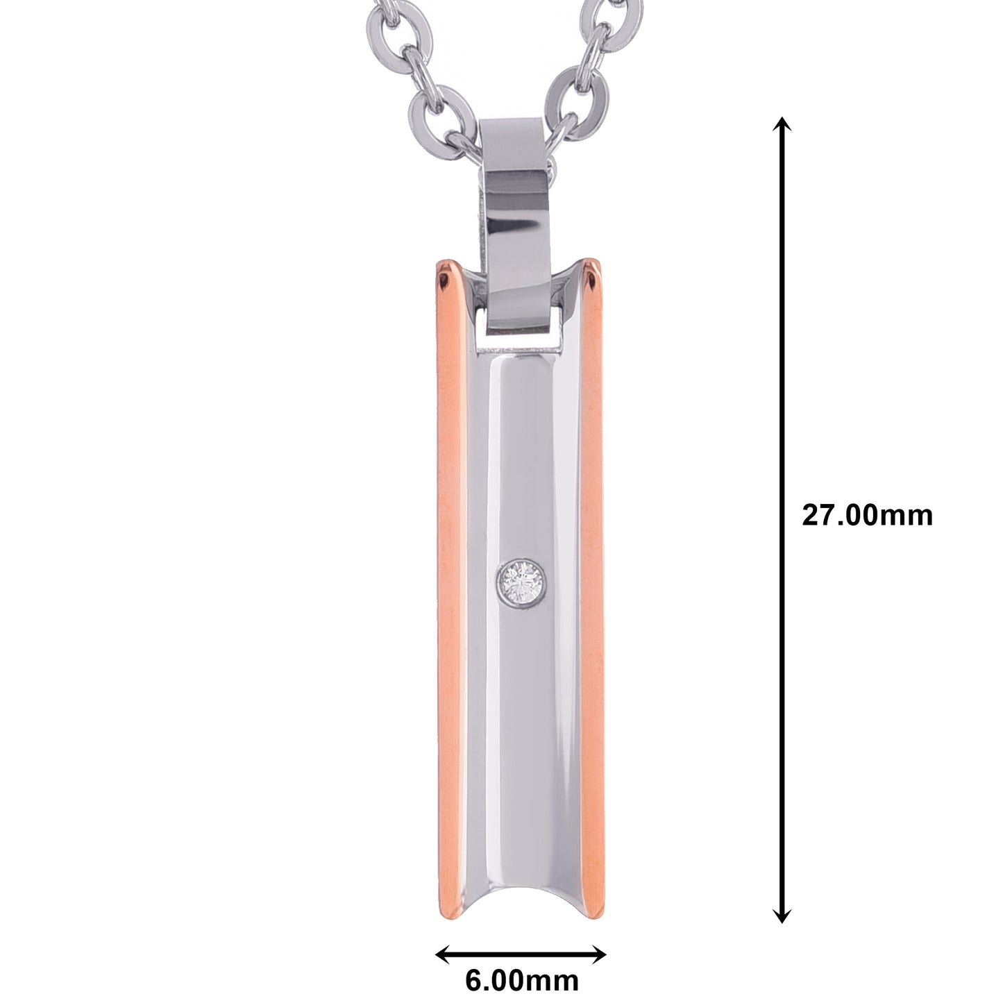 ネックレスレディースピンクゴールドサージカルステンレス棒金属 アレルギー 316lプレートペンダントトップスティックジルコニア、サイズイメージ