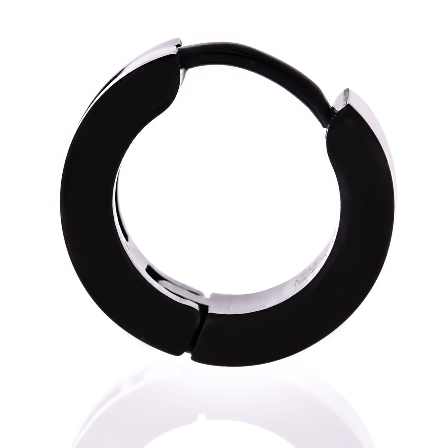 サージカルステンレスブラックフープ金属アレルギー316L リングピアスジルコニア片耳用、サイドイメージ