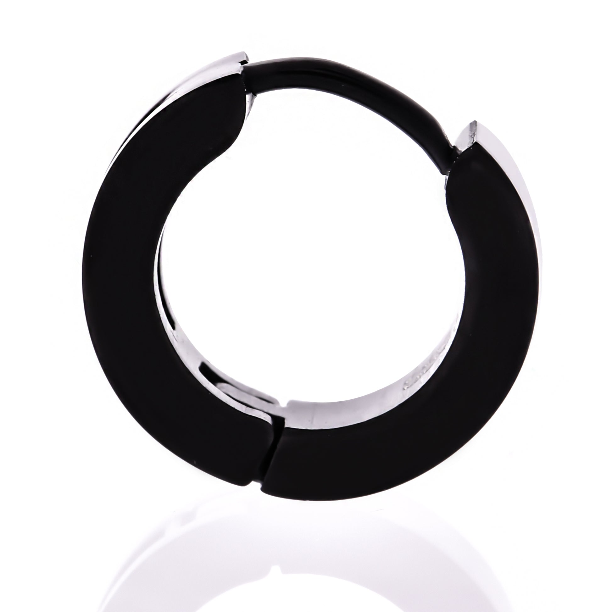 サージカルステンレスブラックフープ金属アレルギー316L リングピアスジルコニア片耳用、サイドイメージ