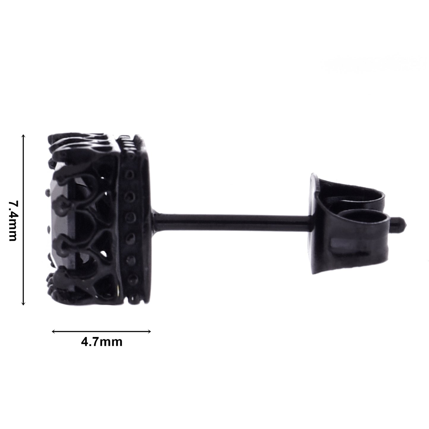 レディースピアス ブラック王冠 サージカルステンレス金属アレルギー 316l 四角クラウンスタッズ一粒黒ジルコニア両耳用、ディテールイメージ