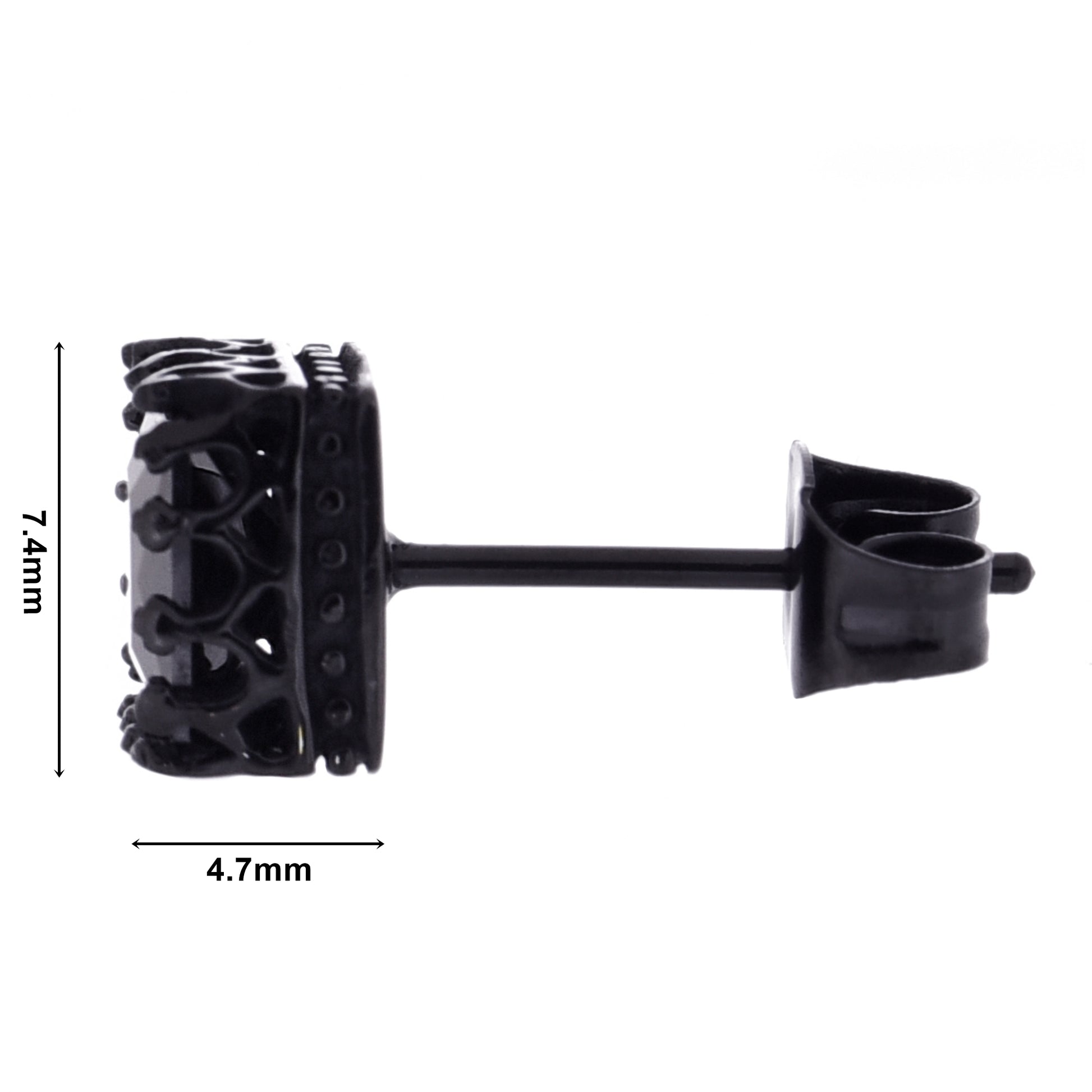 レディースピアス ブラック王冠 サージカルステンレス金属アレルギー 316l 四角クラウンスタッズ一粒黒ジルコニア両耳用、ディテールイメージ