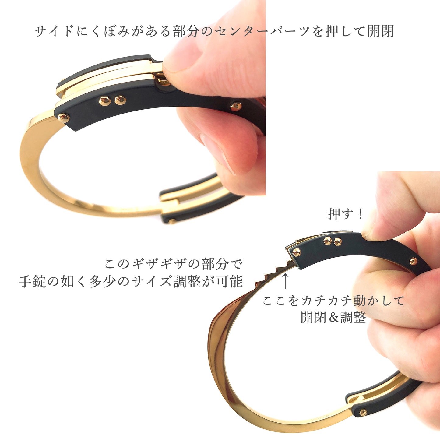 ブレスレットメンズゴールドハンドカフサージカルステンレス金属アレルギー316l手錠バングル、ディテールイメージ