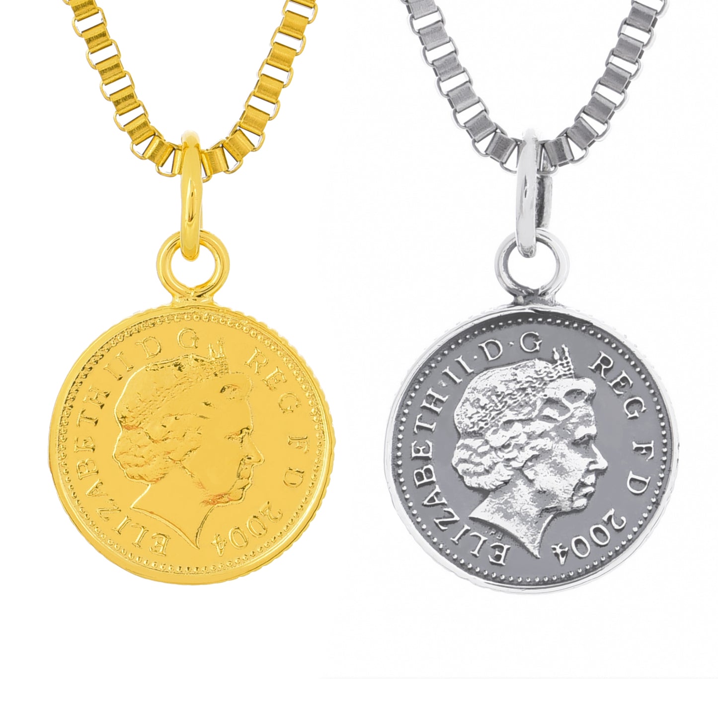 エリザベス 18k コーティングゴールド ラッキー コイン 王冠 ネックレスメンズ シルバー925ペンダントトップ、カラーオプションイメージ