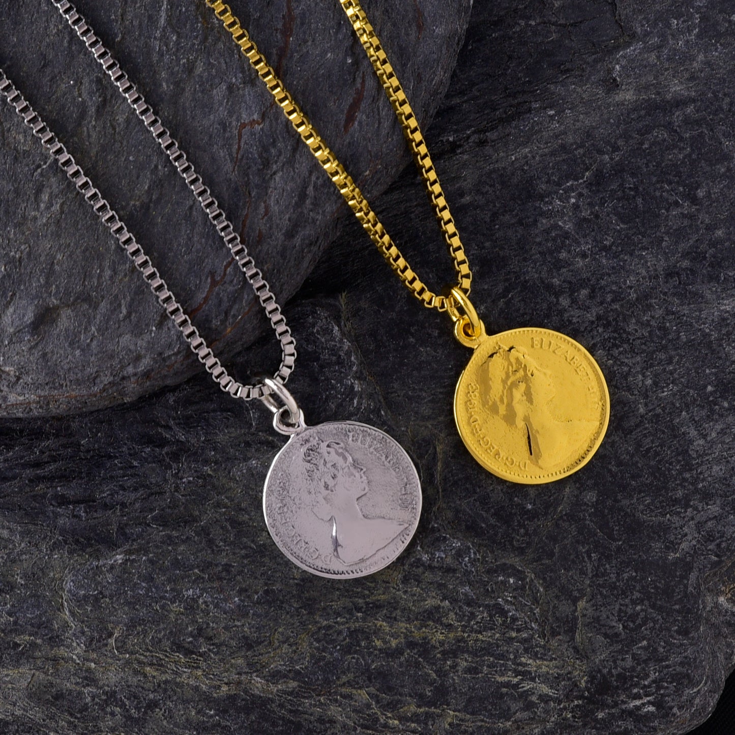 エリザベス 18k コーティング ゴールド ラッキー コイン 王冠 ネックレスメンズ シルバー925ペンダントトップ、スタイルイメージ