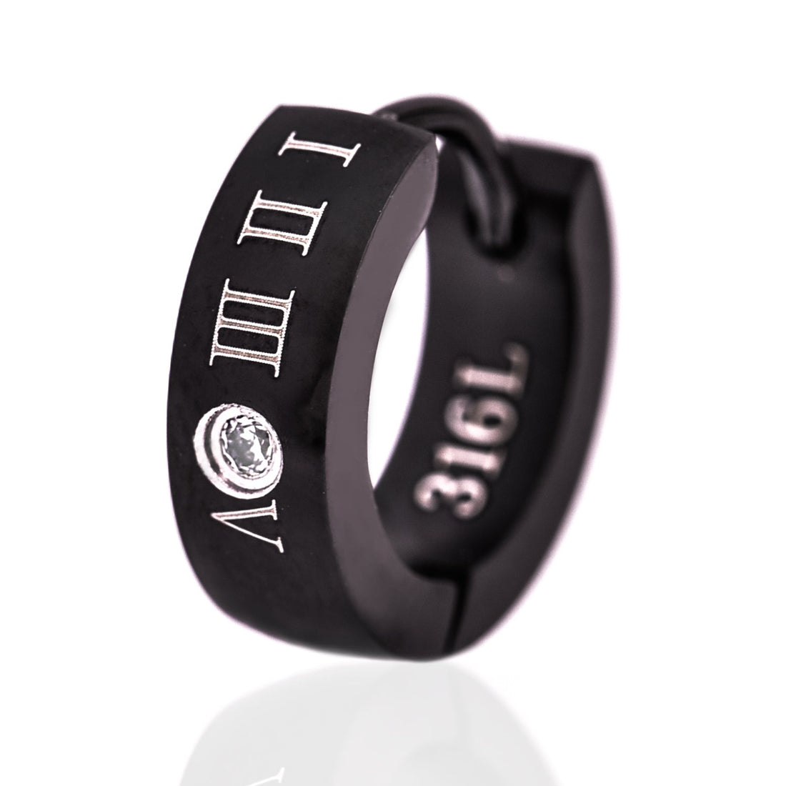 サージカルステンレス ローマ数字 フープ 金属アレルギー 316L ピアス (リングピアス) ジルコニア 片耳用