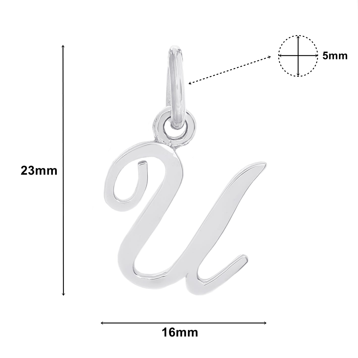 ネーム イニシャル ネックレス メンズ レディース シルバー 925 シンプル アルファベット (U) チャーム、ディテールイメージ