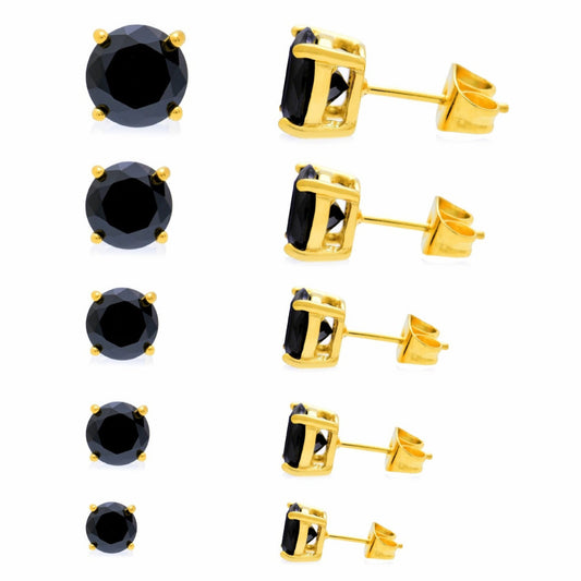 サージカルステンレス316L ゴールド ブラックラウンドジルコニア 3mm スタッドピアス 正面