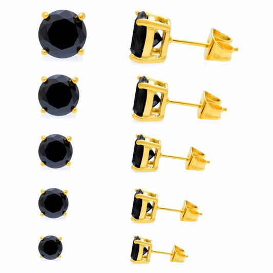 サージカルステンレス316L ゴールド ブラックラウンドジルコニア 4mm スタッドピアス 正面