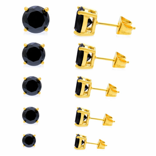 サージカルステンレス316L ゴールド ブラックラウンドジルコニア 5mm スタッドピアス 正面