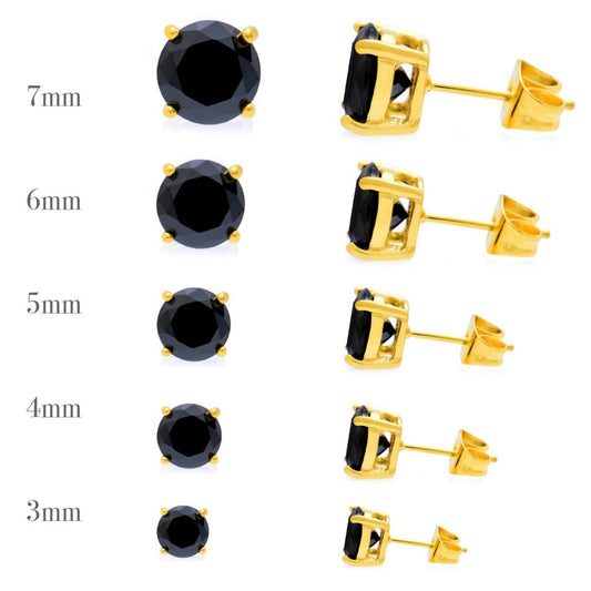サージカルステンレス316L ゴールド ブラックラウンドジルコニア 5mm スタッドピアス 側面