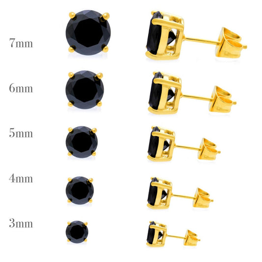 サージカルステンレス316L ゴールド ブラックラウンドジルコニア 6mm スタッドピアス 側面