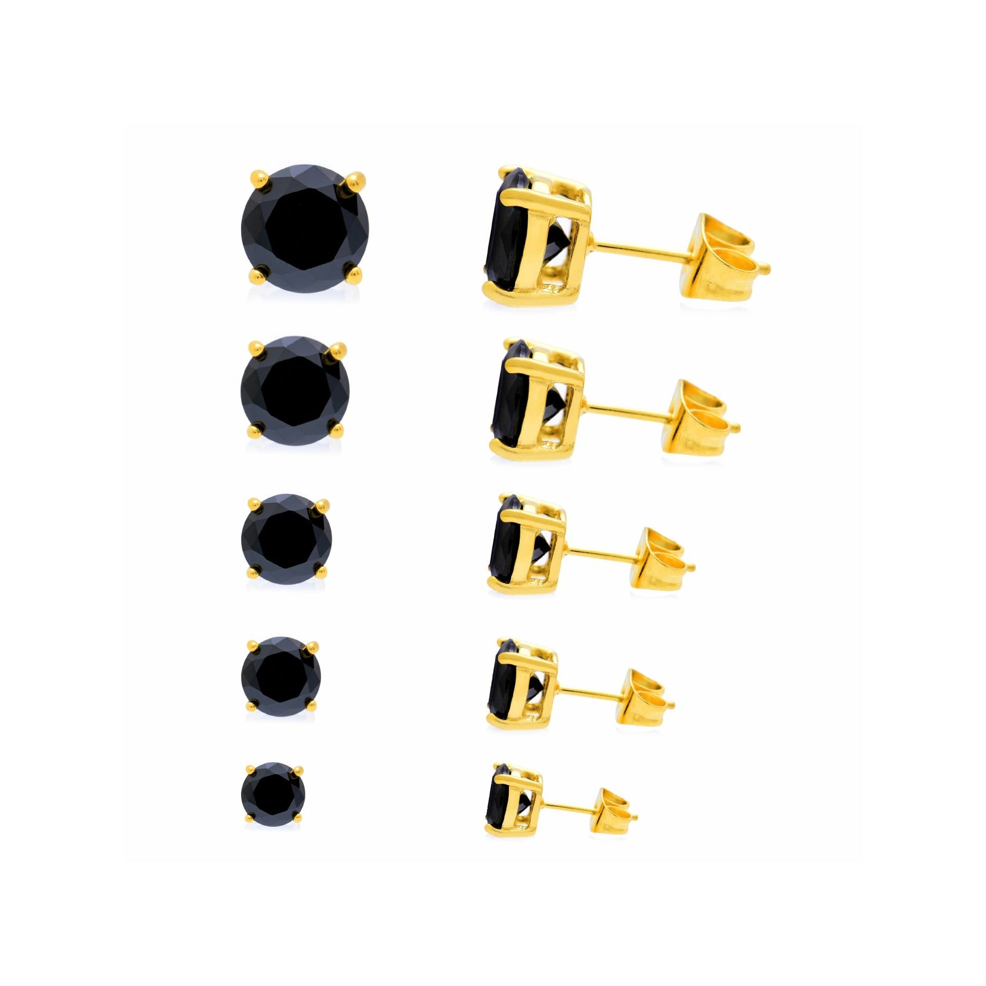 サージカルステンレス316L ゴールド ブラックラウンドジルコニア 7mm スタッドピアス 正面