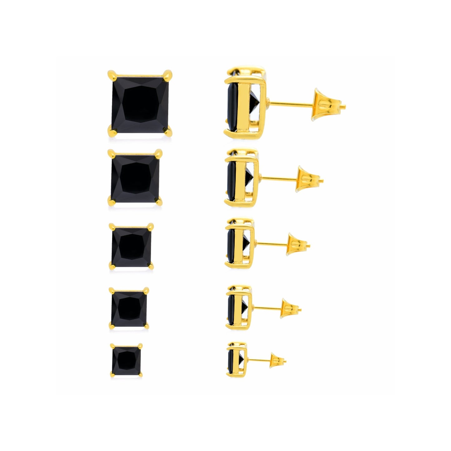 サージカルステンレス316L ゴールド ブラックスクエアジルコニア 3×3mm スタッドピアス 正面