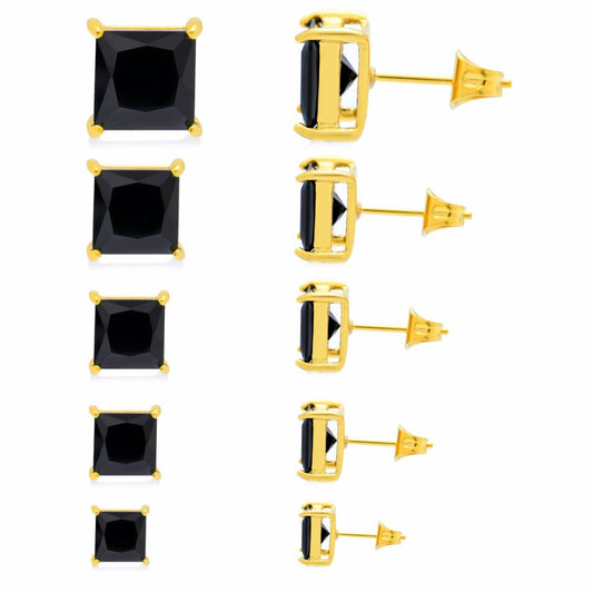 サージカルステンレス316L ゴールド ブラックスクエアジルコニア 3×3mm スタッドピアス 正面