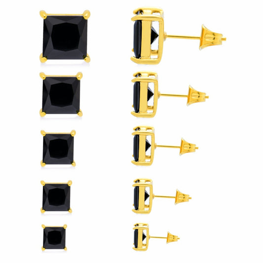 サージカルステンレス316L ゴールド ブラックスクエアジルコニア 4×4mm スタッドピアス 正面
