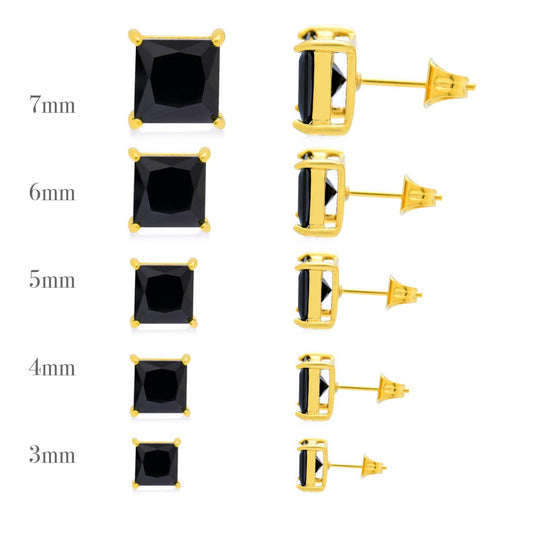 サージカルステンレス316L ゴールド ブラックスクエアジルコニア 4×4mm スタッドピアス 側面
