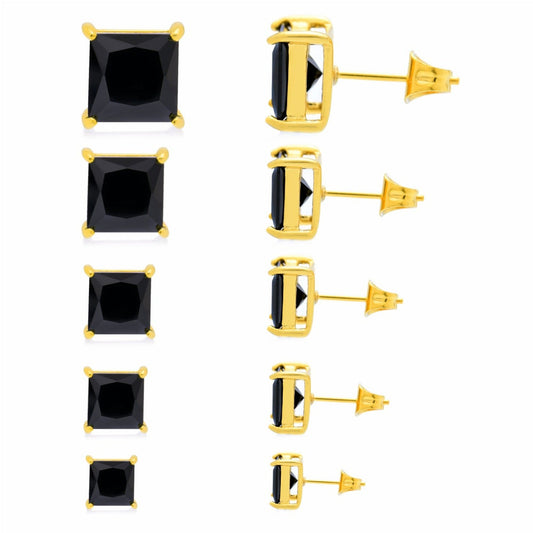 サージカルステンレス316L ゴールド ブラックスクエアジルコニア 5×5mm スタッドピアス 正面