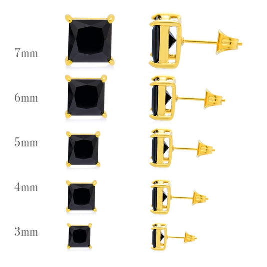 サージカルステンレス316L ゴールド ブラックスクエアジルコニア 5×5mm スタッドピアス 側面