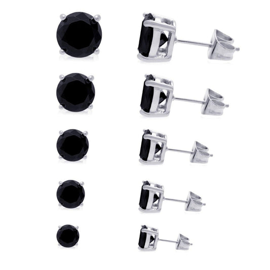 サージカルステンレス316L シルバー ブラックラウンドジルコニア 4mm スタッドピアス 正面