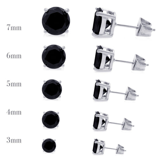 サージカルステンレス316L シルバー ブラックラウンドジルコニア 6mm スタッドピアス 側面