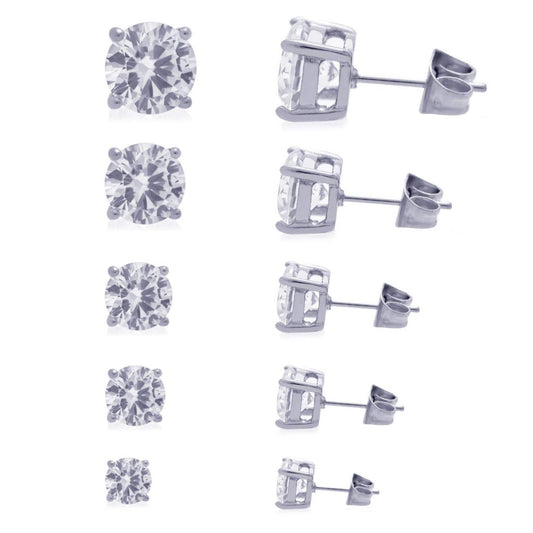 サージカルステンレス316L シルバー クリアラウンドジルコニア 3mm スタッドピアス 正面