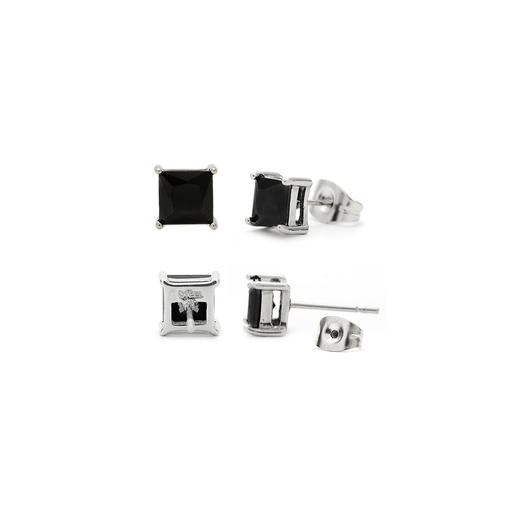 サージカルステンレス316L ブラック スクエアジルコニア 5×5mm スタッドピアス 背面
