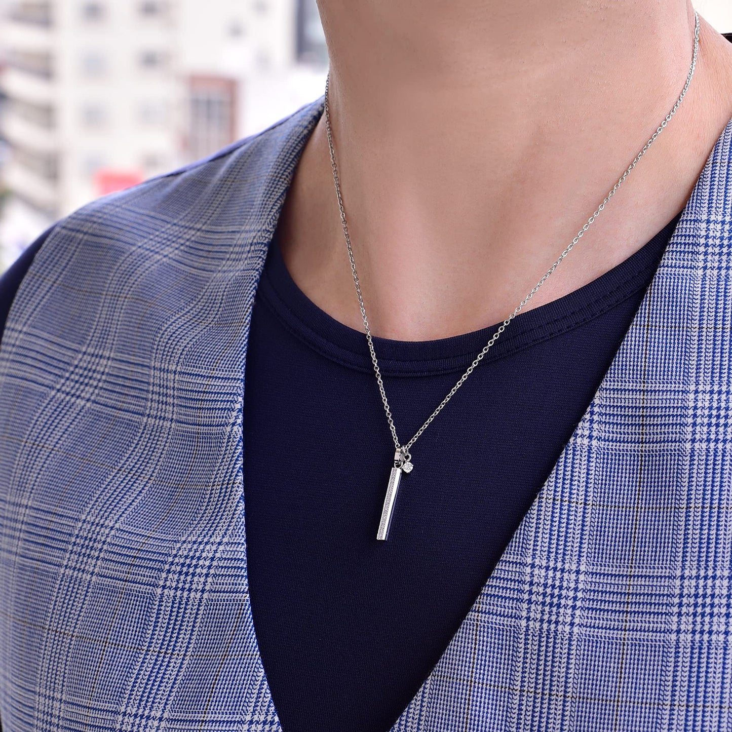 メンズ シルバー スティックネックレス 着用イメージ